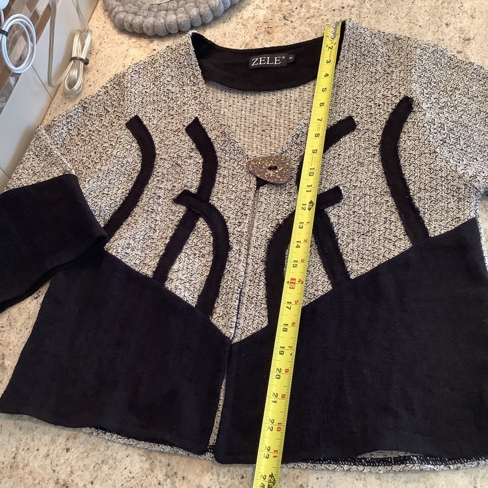 Zele Black and Tan Cardigan Sweater Size Small Button Flax & Cotton - Picture 11 of 11